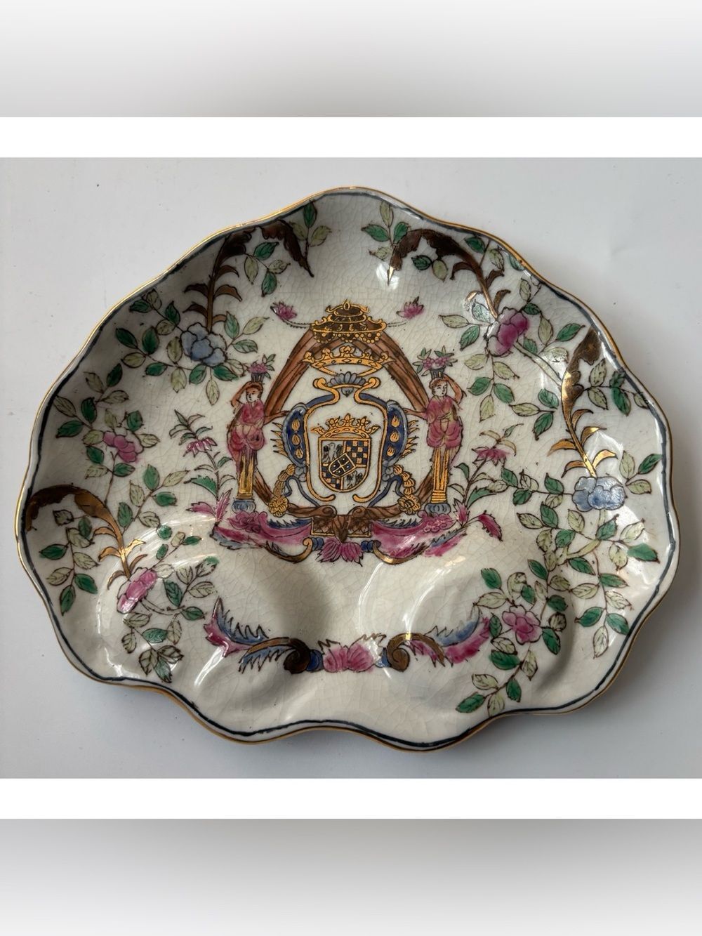 Antique Late 19th Century Edmé Samson
Armorial Shell Dish Hand-Painted Porcelain